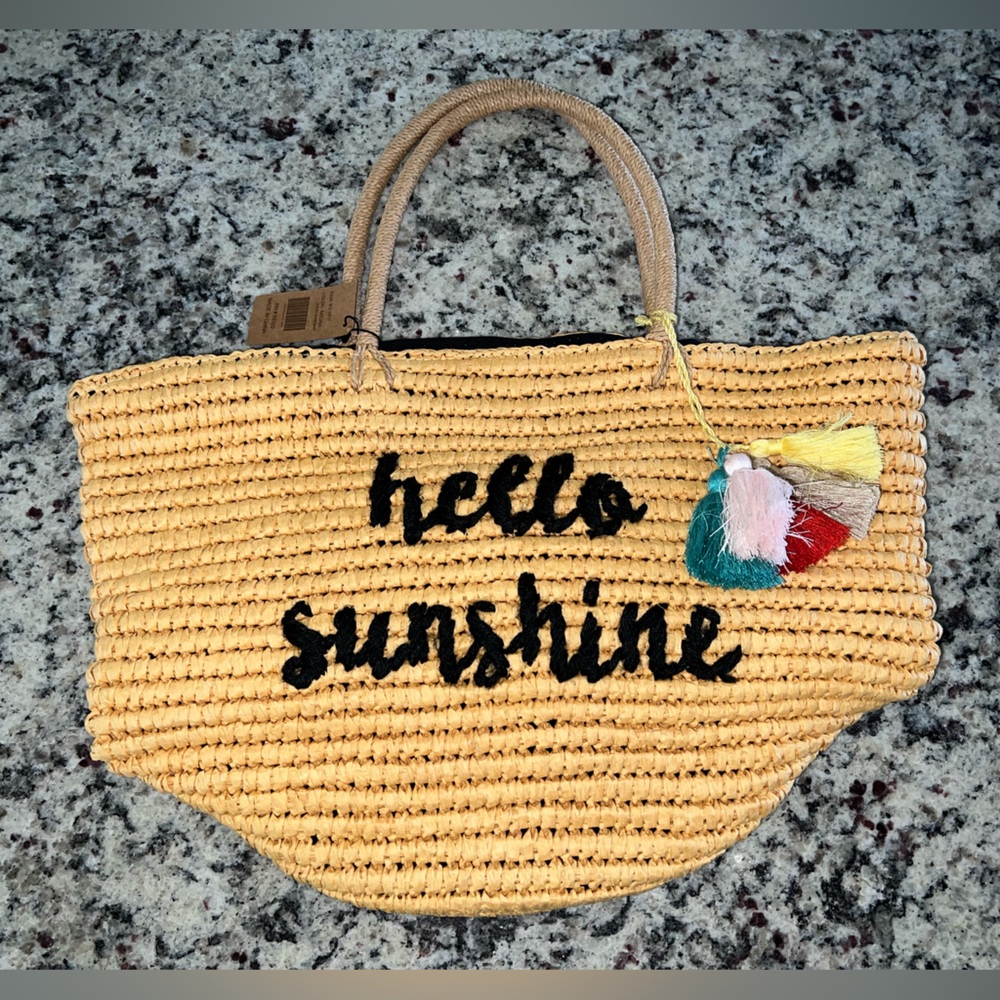 Hello Sunshine Woven Tote Bag - Tan
